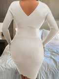 Knit V-Neck High Waist Wrap Midi