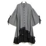 2022 New Spring Lapel Long Sleeve Bandage Solid Color Gray Big Hem Irregular Loose Dress Women Fashion Tide