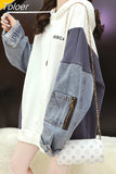 Vintage Women Hoodies Patchwork Pullovers Casual Streetwear Girls Letter Print Hooded Denim Splicing Tops Spring