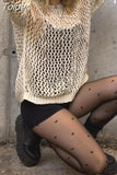 Loose Smock Tops Women Y2K Aesthetic Hollow Out Knit Pullovers Harajuku Fairycore Grunge Crochet Cover-ups Sweater