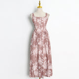 Casual Slim Print Temperament Dress Female Square Collar Sleeveless Fashion Dresses For Women Summer Style 2021