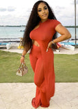 Sexy Irregular Round Neck Short Sleeve Top And Pant Two Piece