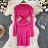 Women Striped Midi Sweater Dress Long Sleeve Elastic Waist Slim Warm Dress Fashion 2022 Ladies Thick Knitted