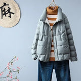 VAREY LIN Winter Stand Collar Women Ultra Light White Duck Down Short Coat Female Pocket Down Jackets Lady Snow