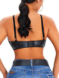 Sexy Black Lace Patch PU Leather Straps Night Club Crop Bralette