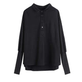 Women Gray Contrast Color Big Size Blouse New Lapel Long Sleeve Loose Fit Shirt Fashion Tide Spring Autumn 2023