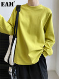 Women Green White Brief Big Size Casual T-shirt New Round Neck Long Sleeve Fashion Tide Spring Autumn 2023