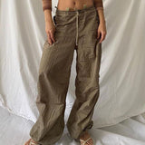 Rockmore Brown Cargo Pants Baggy Women Fashion Low Waist Sweatpants Solid Casual Vintage Trousers 90s Streetwear Joggers
