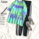 Sleeve T-shirts Women Tie-dye O-neck Chic Hot Sale Unisex Tees Teens Schoolgirls Harajuku High Street Ulzzang Tops