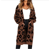 Autumn Winter Long Leopard Cardigan Women Knitted Sweater Oversized Coat Colorful Long Sleeve Women's Clothing Female