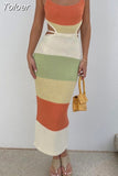 Fashion Women's Dress Round Neck Sleeveless Backless Bandage Hollow Out Waist Striped Knit Dresses Summer 2023 New