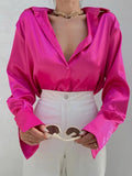 Spring Satin Long Sleeve Women's Shirts Button Up Shirt Cardigan Blouses Fashion Elegant Casual Women Tunics