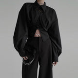 TWOTWINSTYLE Slim Two Piece Set Womens V Neck Sleeveless Bandage Vest Lapel Long Sleeve Solid Jackets Female Sets Fashion