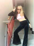 Velvet Flare Pants Vintage Wave Print Y2K 90s Trousers High Waist Streetwear Joggers Women Harajuku Sweatpants 2022