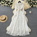 Wear Women's Dress 2025 New Retro Elegant Single-Drace Buckle Waist-Repair Temperament Lace
