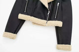Black Pu Leather Fur One-sided Reversible Jacket-Outfit