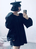 Women Khaki Big Size Mini Dress New Square Collar Long Puff Sleeve Loose Fit Fashion Tide Spring Autumn 2023