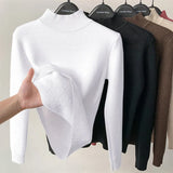 Warm Korean Plus Velvet Sweater Woman Knitwear Turtleneck Thicken 2022 Knitted Pullovers Casual Fleece Lined Tops