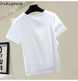 Shirts for Women Ruffles Patcheork Tshirt Fashion Sequins Y2K Tops White Black T-shirts Ropa Mujer Korean Summer