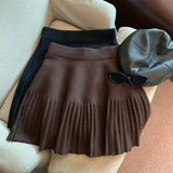 Knitted Pleated High-Waisted Mini Skirt-Outfit