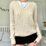 Sweetown Autumn Winter 2021 Knitted Pullovers Solid Preppy Style V Neck Lantern Sleeve Sweaters For Women Fashion Casual