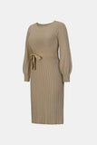 Neck Tie Waist Pleated Sweater