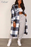 Elegant Fashion Checkered Coat Women Autumn Winter Clothing 2023 Single Breasted Long Flannel Plaid Jacket