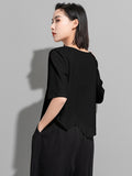 Women White Black Irregular Spliced Short Casual T-shirt New Round Neck Short Sleeve Fashion Spring Summer 2023
