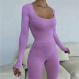 Sisterlinda Fitness Tracksuit 2Piece Set Women Skinny Bodycon-Shaping Bodysuits+High Waist Sporty Leggings Activewear