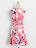 Sexy Dress For Women V Neck Sleeveless High Waist Sashes Patterned Colorblock Mini Dresses Female 2022 Summer