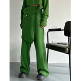 Wide Leg Pants Green Big Size Two Piece Suit New Lapel Long Sleeve Loose Fit Women Fashion Tide Spring Autumn 2023