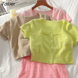 Women Sets Crop Top Solid Slim Casual Sweet Sexy Candy Color Kawaii Streetwear Cozy Korean Style Basic Chic Spring Mujer Ins