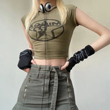 Vintage Star Logo Printed Crop Top-Outfit