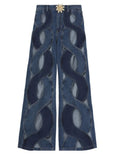 Fashion Women's Jeans High Waist Cross Contrast Color Hollow Out Metal Button Straight Denim Pants Summer 2023 New