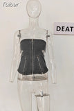 Fashion Women's Tank Tops Slim Strapless Backless Hollow Out Zip Splited Solid Color Denim T-shirt Summer 2023 New