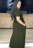 V-neck Short Sleeves Print Loose Maxi