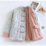 Style Buckle Coat Cotton Jacket Women's Fashion Elegant Warm Cotton Clothes National Tide Printing Cotton