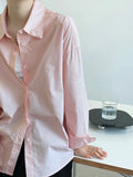 Solid Color Long Sleeved Blouse Pink White Women's Simple And Loose Outer Lap Casual