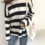 Sleeve T-shirts Women Spring Striped Loose 2XL Korean Style All-match Casual Womens Trendy Ins Teens Street Wear Simple