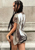 Fashion Print Irregual Short Sleeve Crop