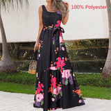 Bohemian Summer Dress Women Leopard Print Long Robe 2022 Holiday Sleeveless Tank Dresses Casual Belted Maxi Vestido