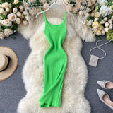 Summer Knitting Dress Women Solid Color Casual Body-con Dress Pullovers Simple Step