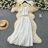 Fairy Vacation Wearing Women's Summer Dress Pure Desire Elastic Sling Sling Vest Hollow Embroidered High-Rise Half-Schamin Dress