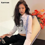 Jennie Same Tops Dydo Crop Top Women Kpop Graphic Printed Cropped Shirt Korean Fashion White Blouse Harajuku