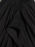 Fashion Women's Dress Slim Asymmetric V-neck Sleeveless Folds Waist Solid Color Knee-length Dresses Summer 2023 New