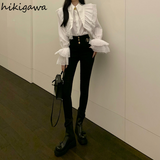 Temperament Tops Fashion White Blouses for Women Chic Flare Sleeve Pointed Collar Shirts Vintage Elegant Blusas De