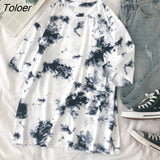 Sleeve T-shirts Women Tie-dye O-neck Chic Hot Sale Unisex Tees Teens Schoolgirls Harajuku High Street Ulzzang Tops