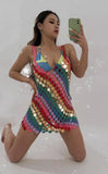 Sexy Fashion Women's Dress New V-neck Sequined Hollow Sespender Colorful Tassel Mini Dresses Female Summer 2023
