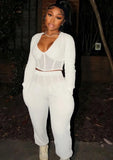 Casual Patch V-Neck Cropped Top and Pants 2 Piece