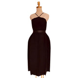 Elegant Yellow Summer Dress Females Halter Cold Shoulder High Waist Plain Midi Dresses For Women 2022 Fashion